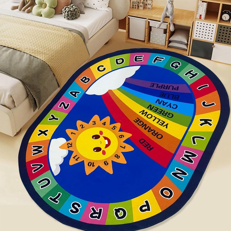 USTIDE Large Oval Educational Kids Rug 6x9,ABC Alphabet Colors Rainbow Fun Classroom Carpet Non-Slip Play Mat Washable Bedroom Playroom Rug Decor - Image 3